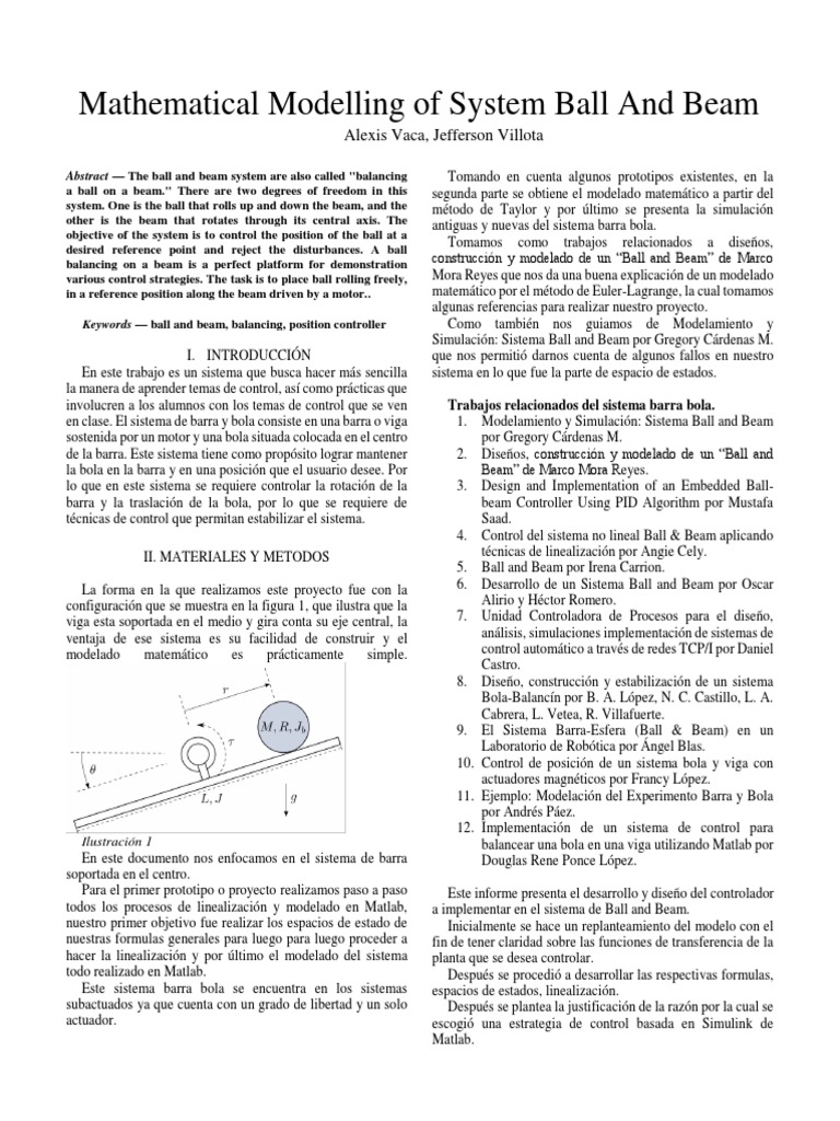 Control del Sistema Ball and Beam | PDF | Esfera | Matriz (Matemáticas)