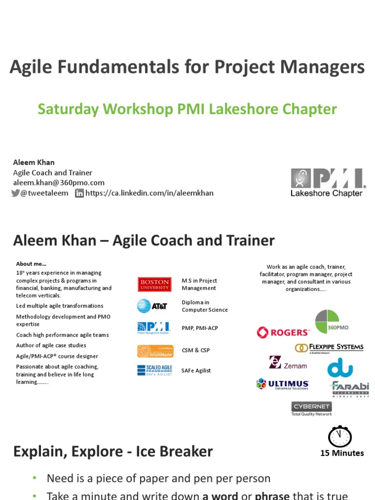 Agile Fundamentals For Project Managers: Saturday Workshop PMI ...