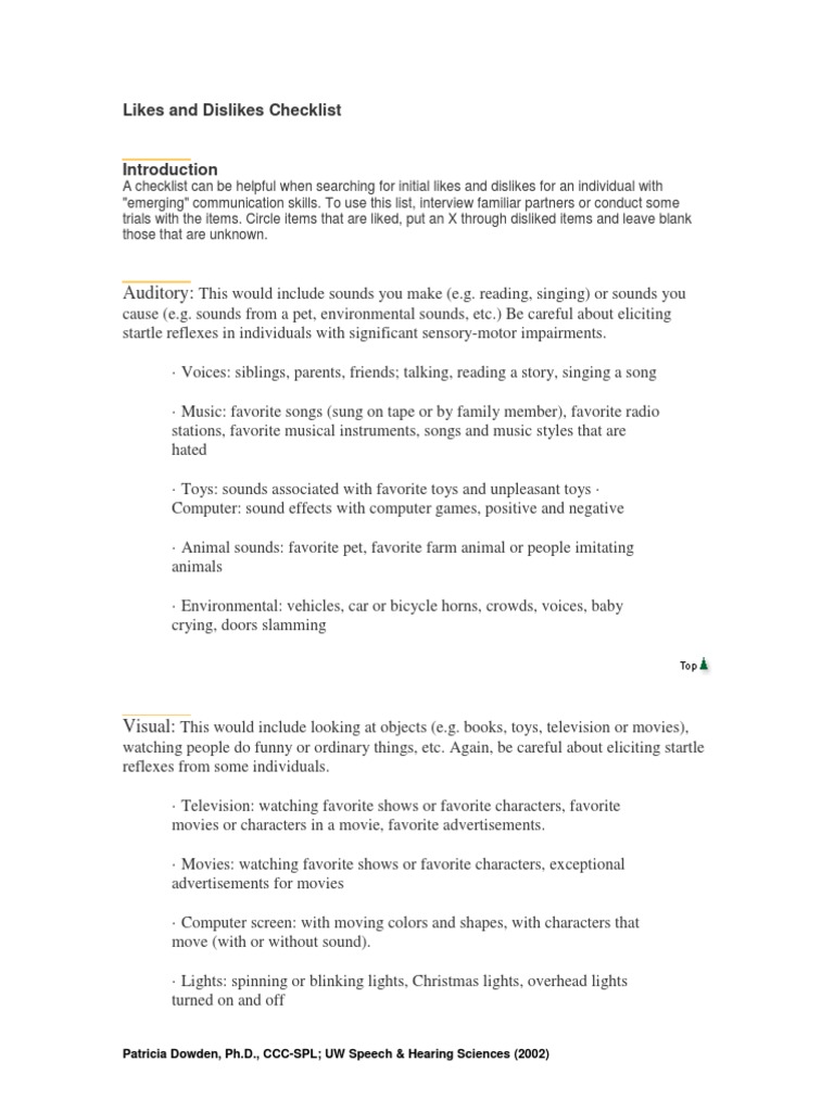 Augcomm Likes and Dislikes Checklist Dowden | PDF | Taste | Textiles