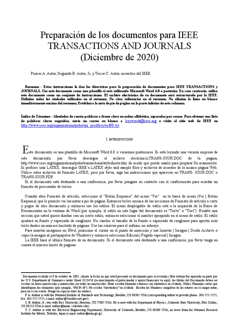 Formato Presentacion Documentos Normas Ieee I | PDF | Red de ... 