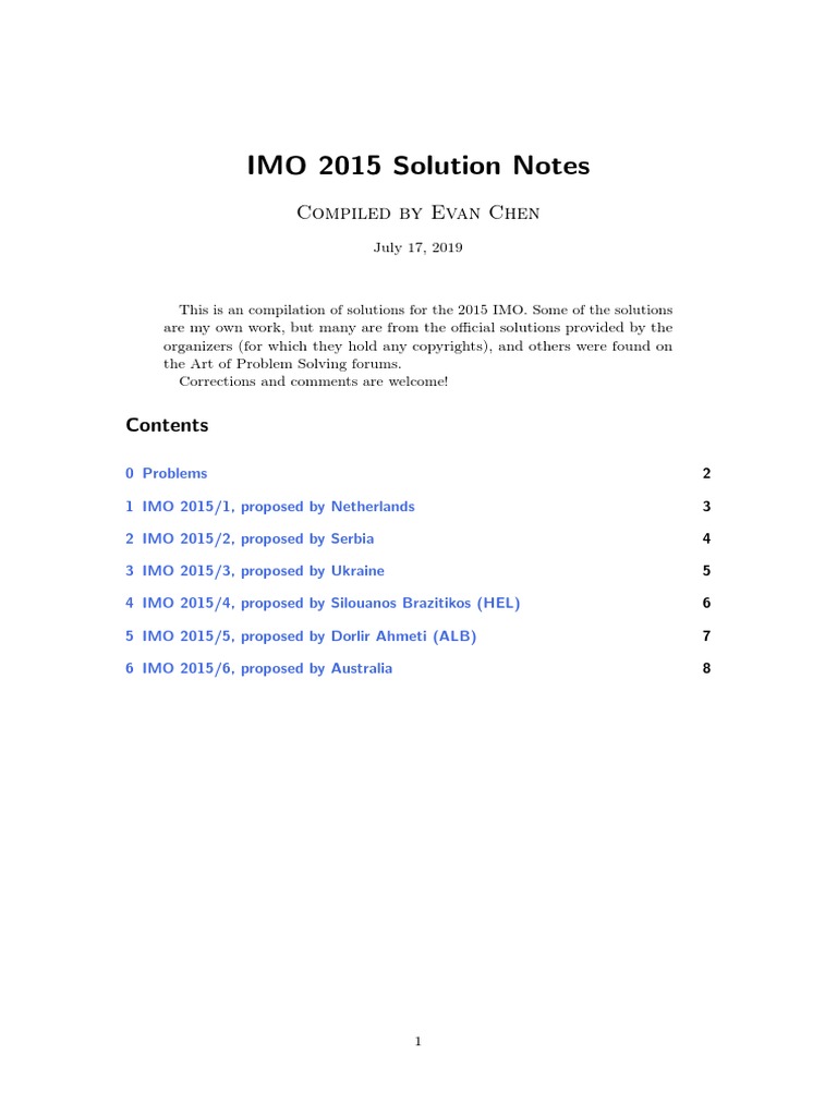 IMO 2015 Solution Notes: Compiled by Evan Chen | PDF | Geometry ...