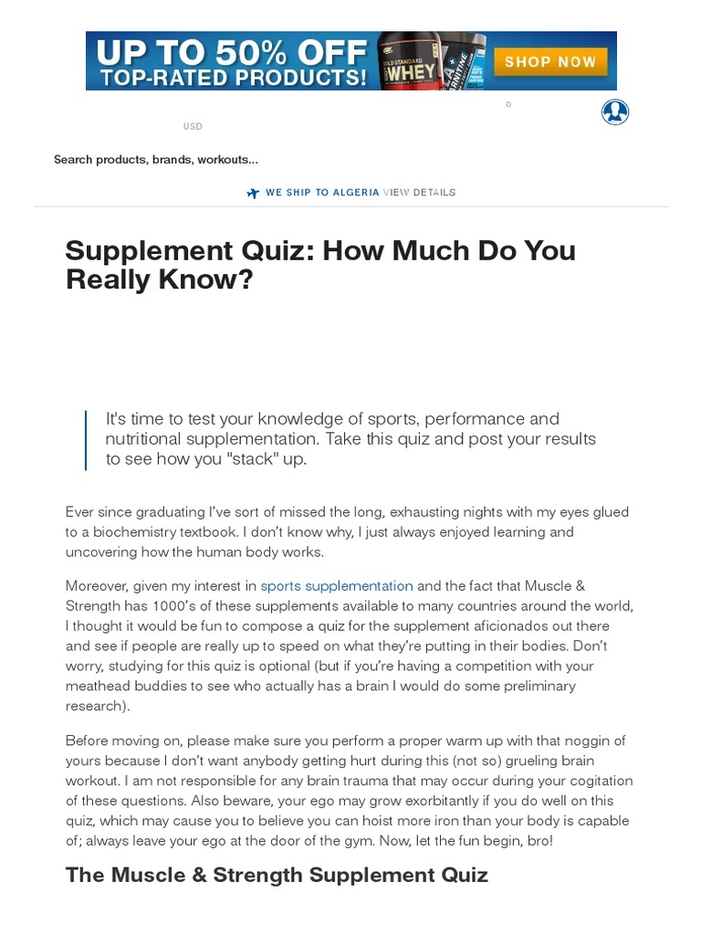 Supplement Quiz How Much Do You Really Know? PDF Dietary