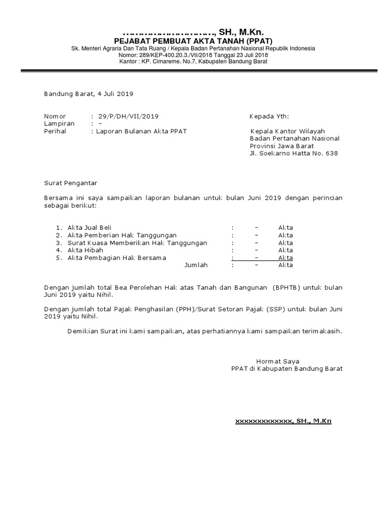 Contoh Laporan Bulanan Ppat