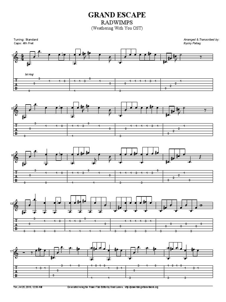 Radwimps - Grand Escape (Tabs) | Pdf | Chordophones | String Instruments