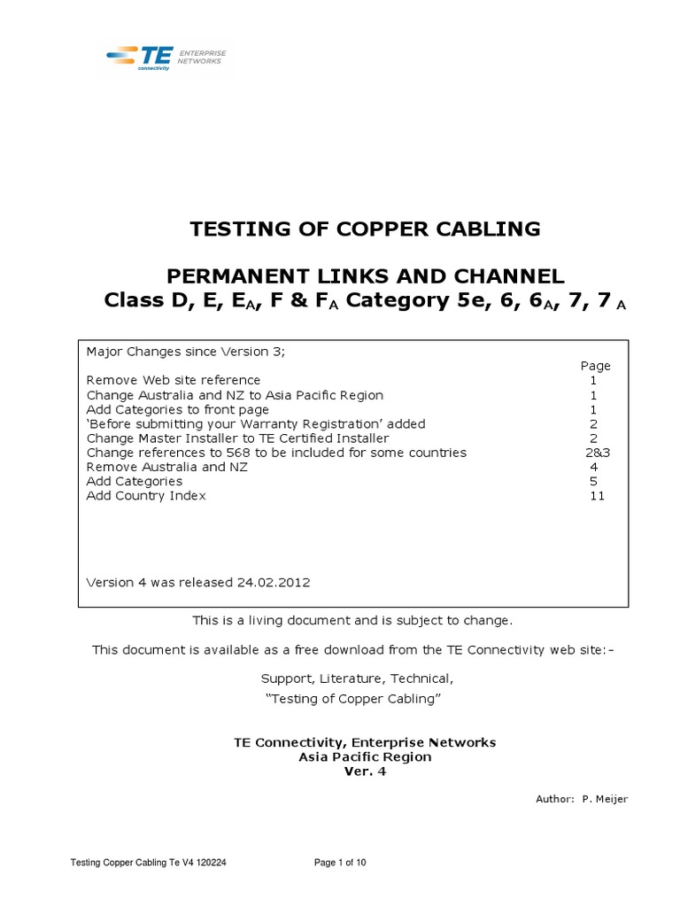 Copper Cabling Testing Standards Guide | PDF | Electronics | Electrical ...