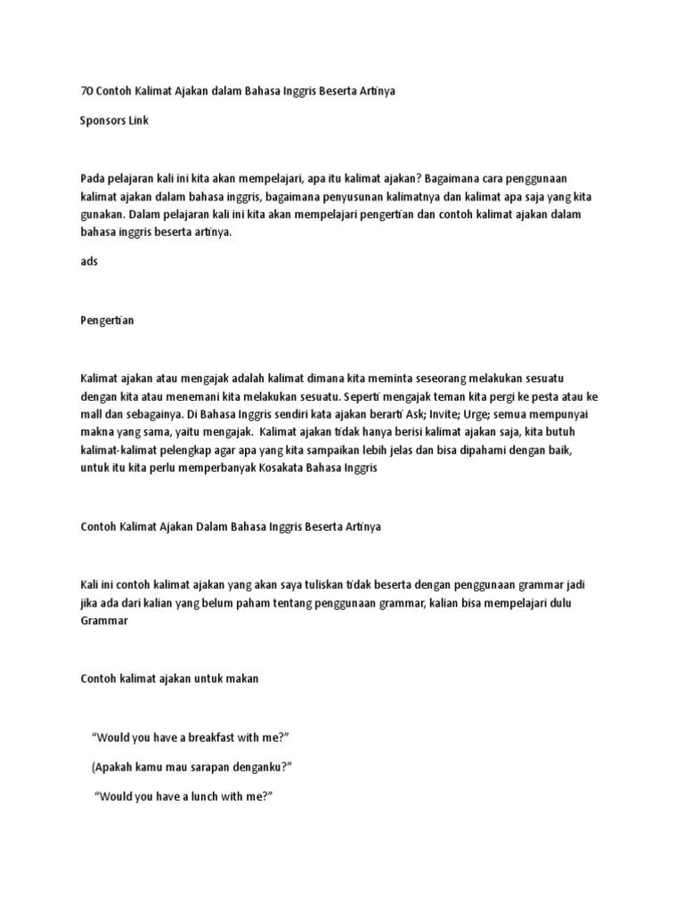 70 Contoh Kalimat Ajakan Dalam Bahasa Inggris
