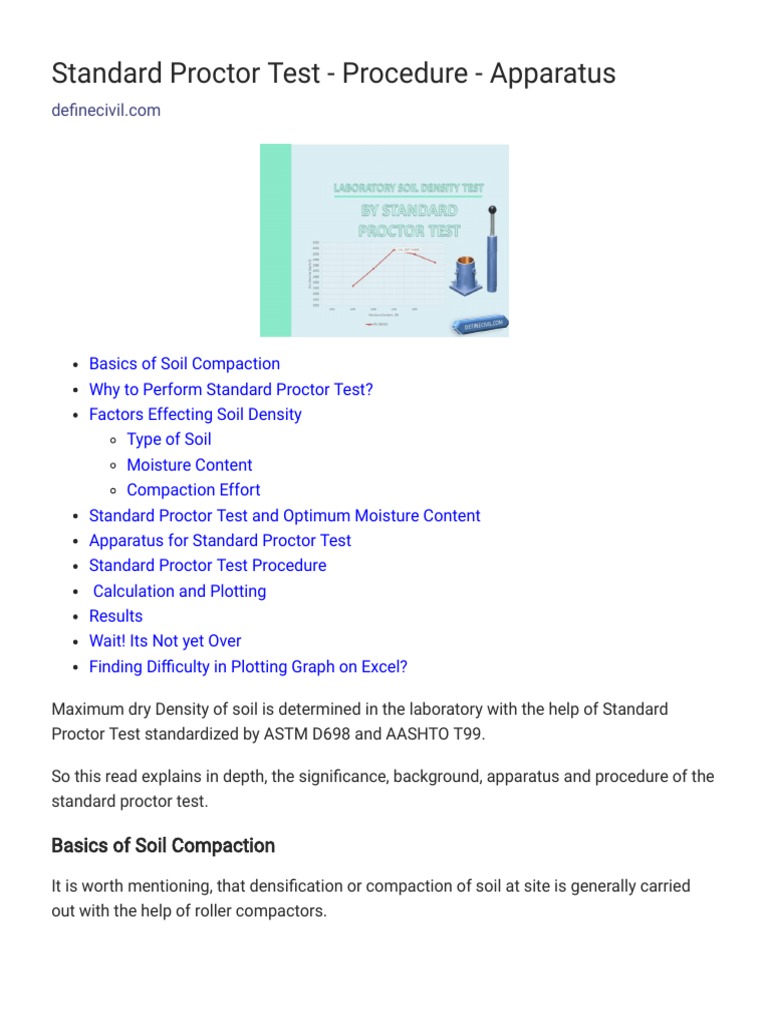 Standard Proctor Test Procedure Apparatus Calculation PDF