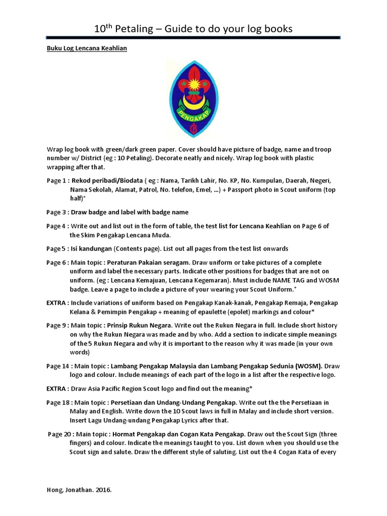 Log Book Guide for Malaysian Scouts | PDF | Scouting | Youth Movements