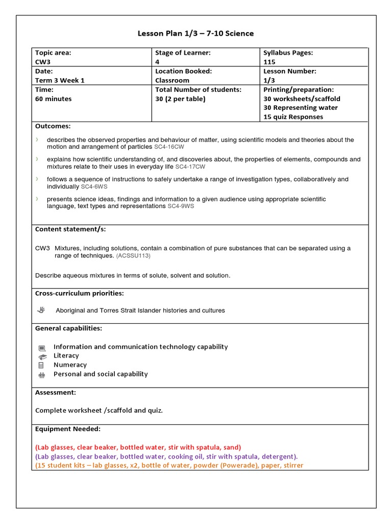 Social Science Lesson Plan: Mixtures | PDF | Solution | Mixture