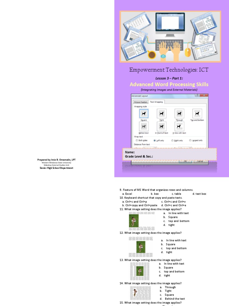 Empowerment Technologies Lesson 3 Pdf Microsoft Word Graphics
