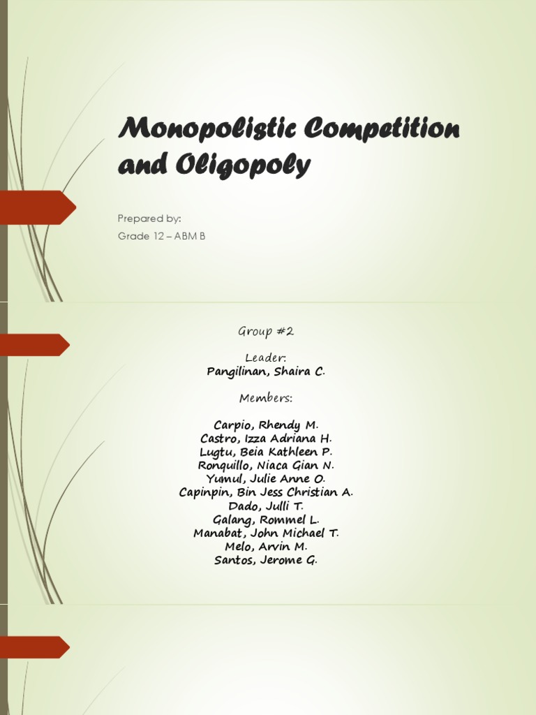 Monopolistic Competition Overview for ABM B | PDF | Monopoly | Oligopoly