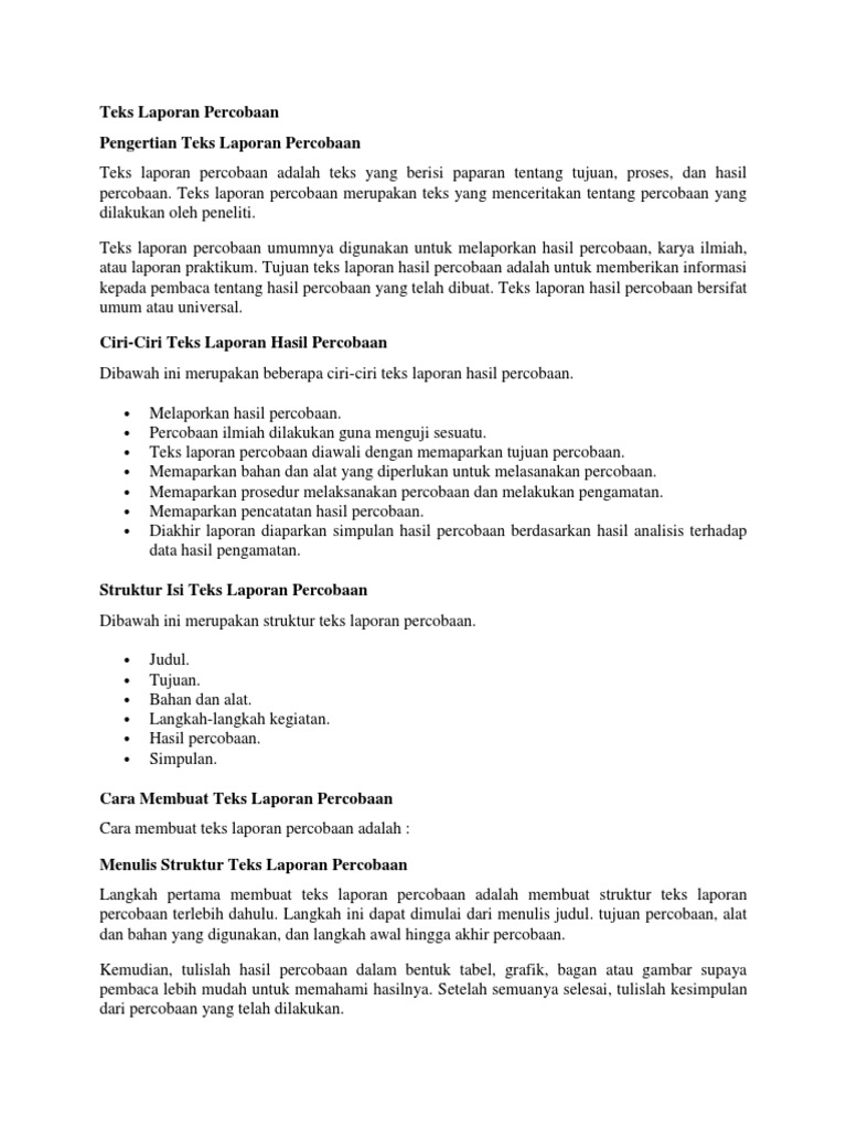 Pengertian Teks Laporan Percobaan