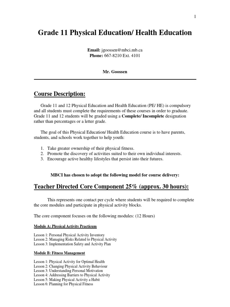 Grade 11 Physical Education/ Health Education Course Description PDF