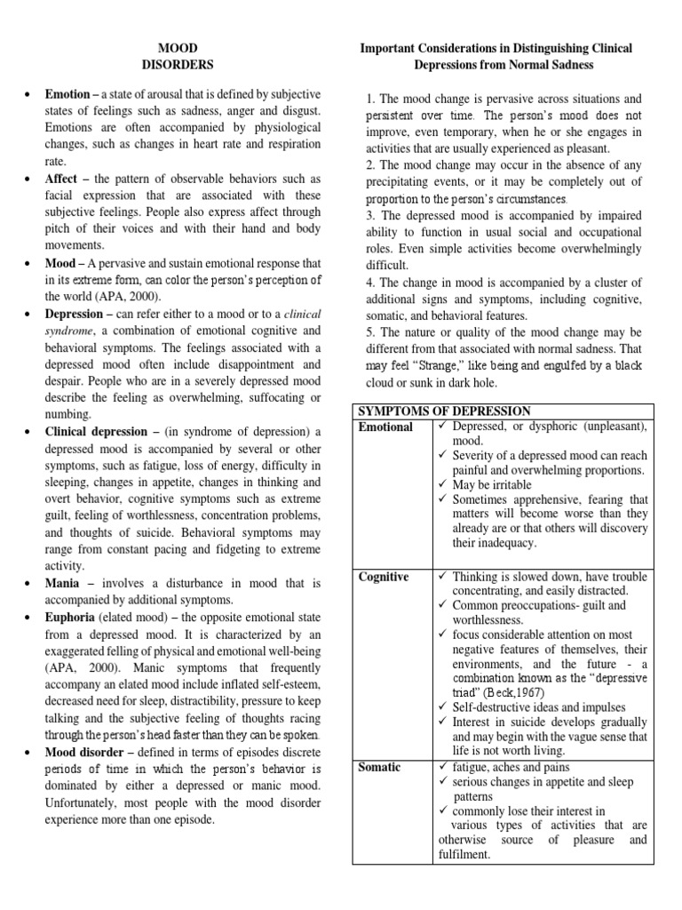 Mood Disorders Important Considerations in Distinguishing Clinical ...