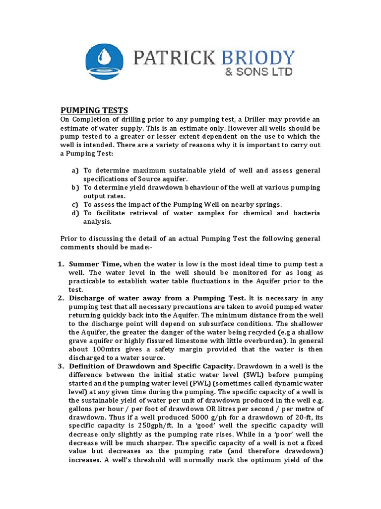 Borehole Pump Testing Procedure | PDF | Aquifer | Pump