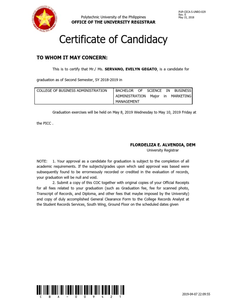 Graduation Candidacy Notice | PDF