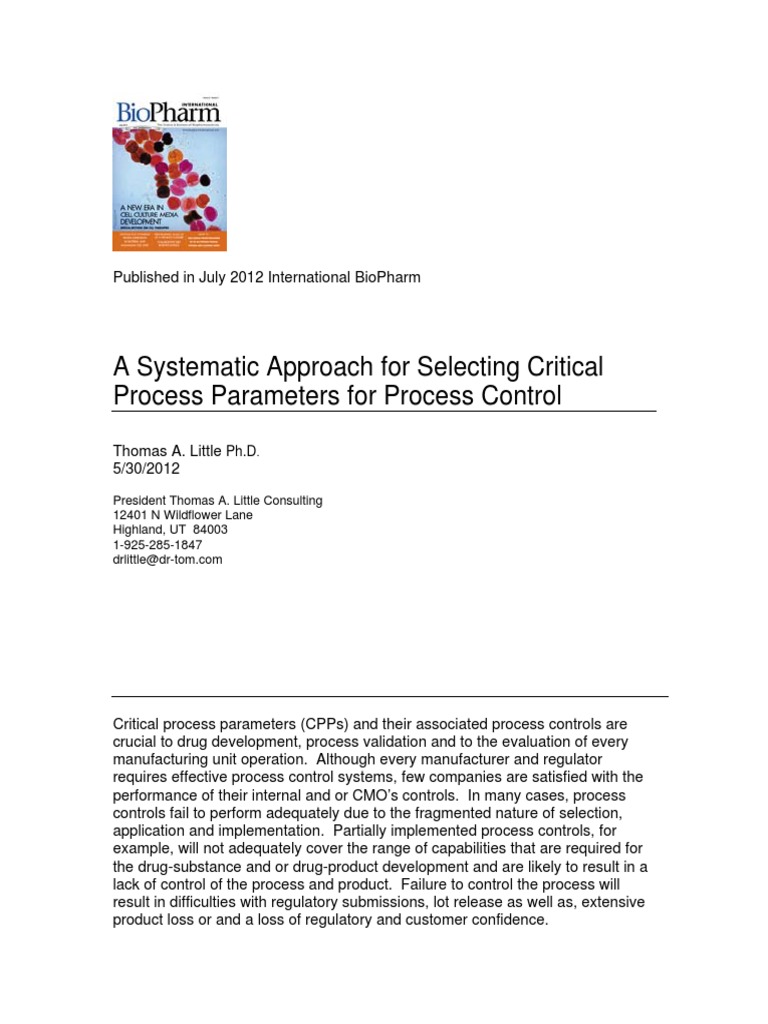 Selecting Critical Process Parameters | PDF | Drug Development | Risk ...