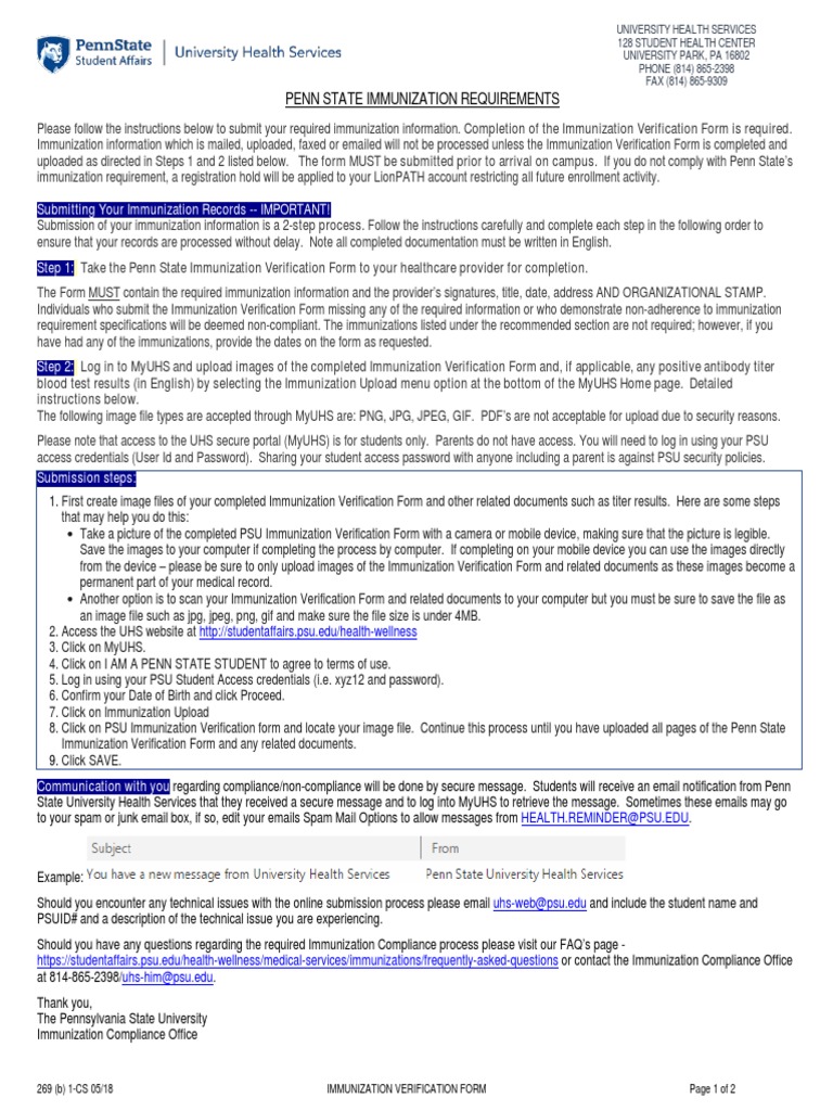 Penn State Immunization Verification Process | PDF | Children's Health ...