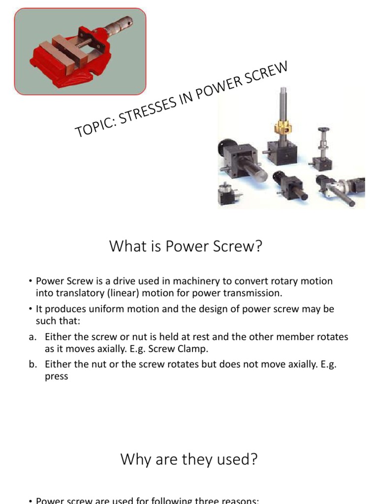 Stresses in Power Screw PDF Screw Stress (Mechanics)