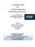 Pre-Feasibility Report FOR 100 MT/day Formaldehyde Plant by M/s Bansal Chemicals Industries
