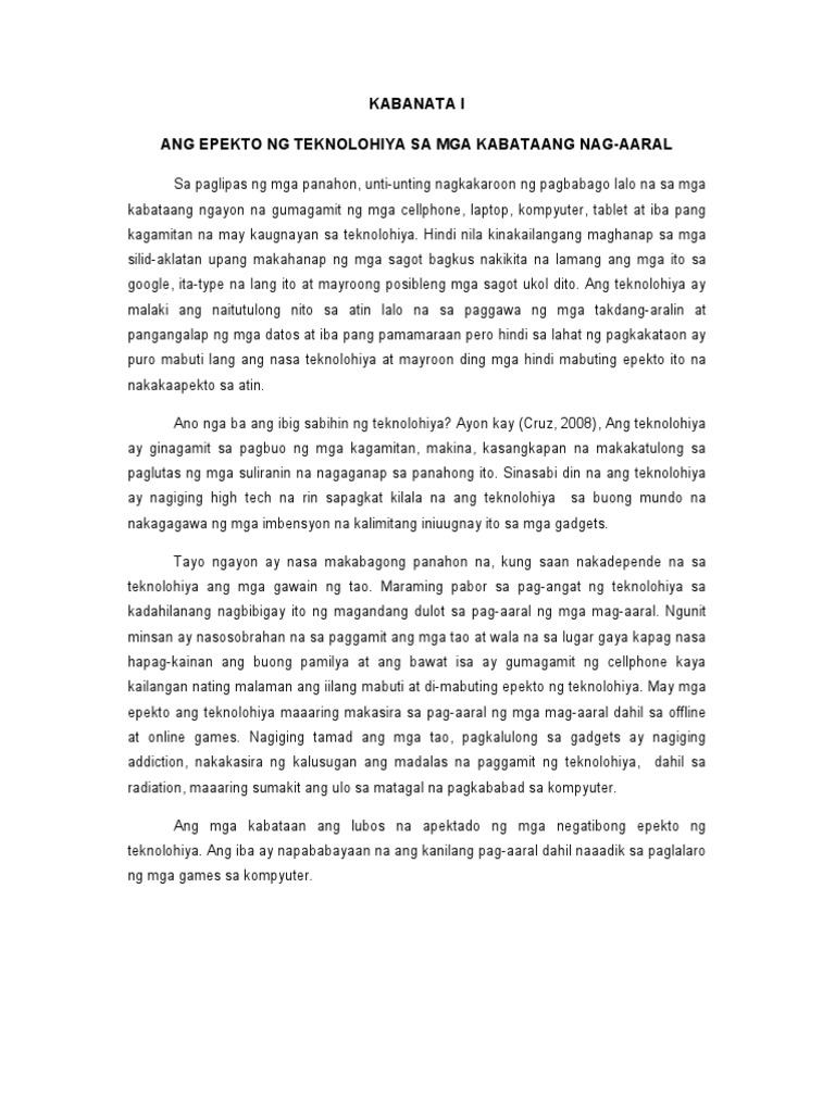 research paper in filipino tungkol sa teknolohiya