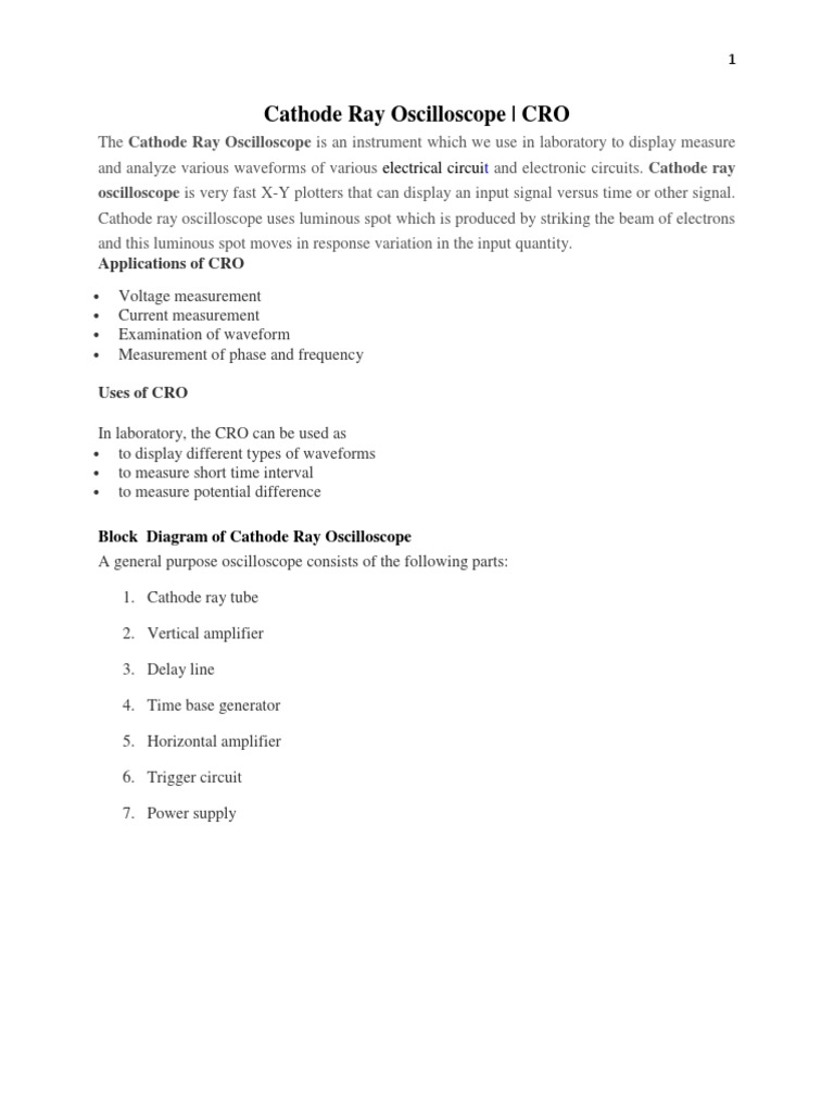CRO: Functions and Components Guide | PDF | Amplifier | Vacuum Tube