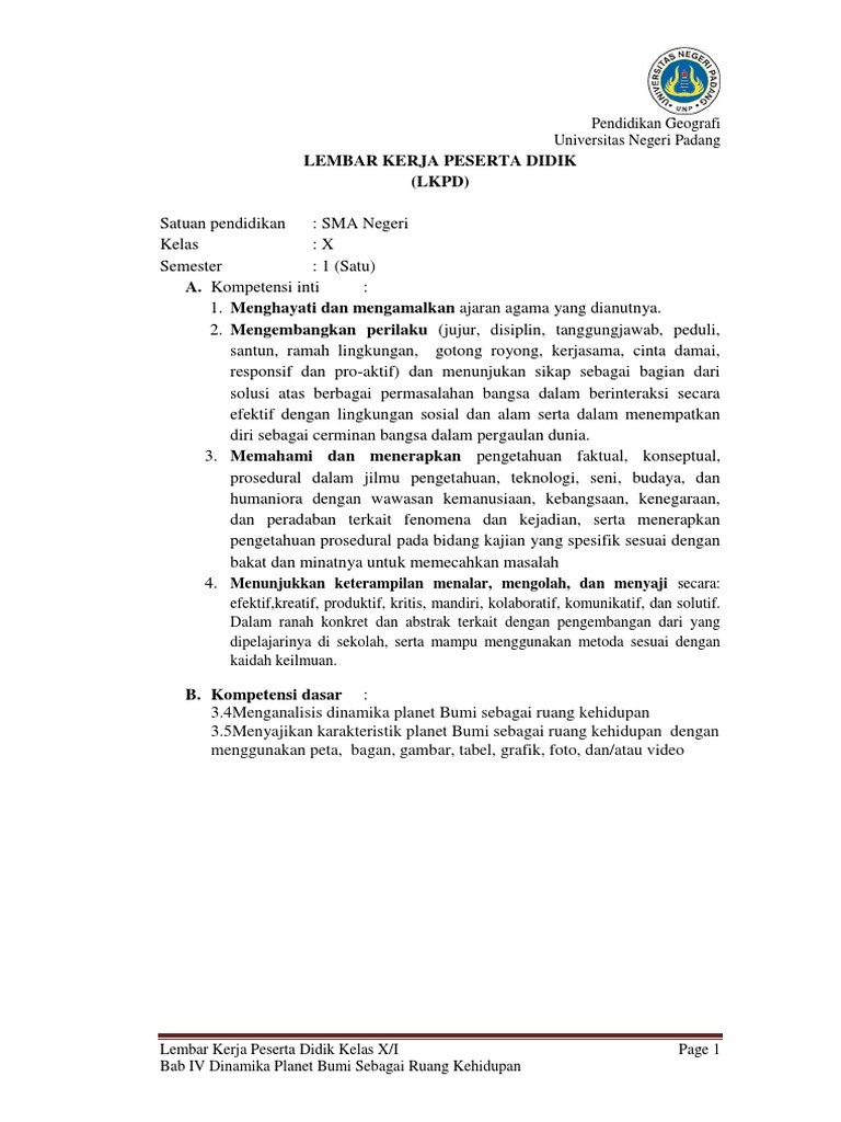 Lkpd Kd 3 4 Bumi Sebagai Ruang Kehidupan Pdf