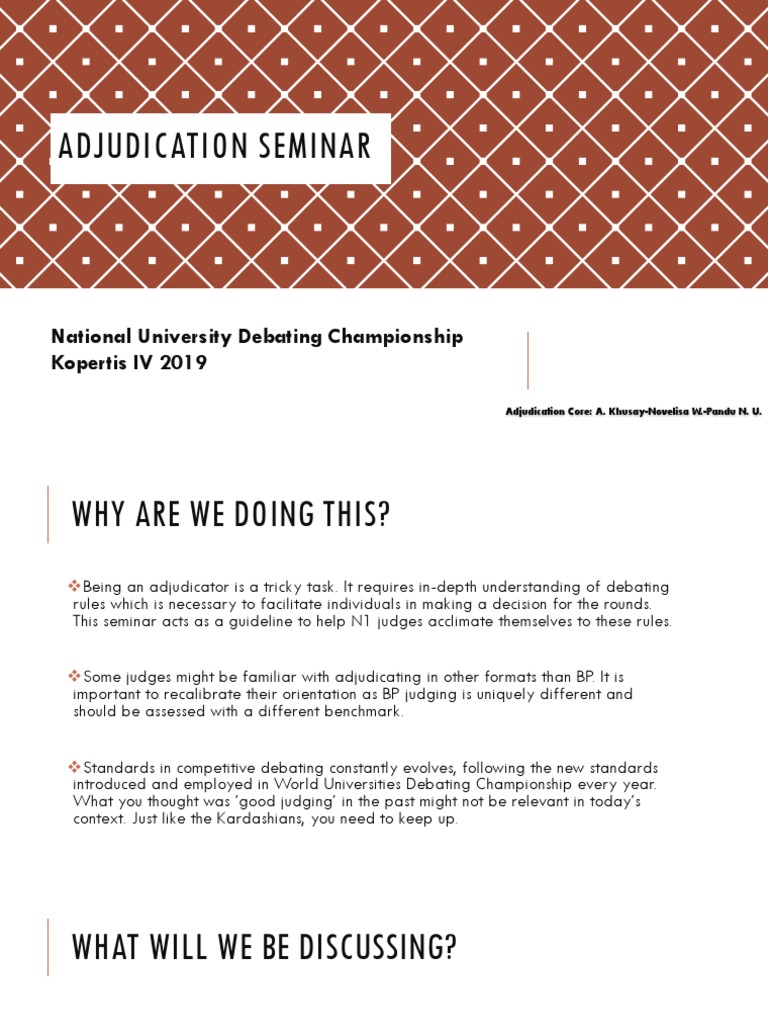 Adjudication Seminar: National University Debating Championship ...