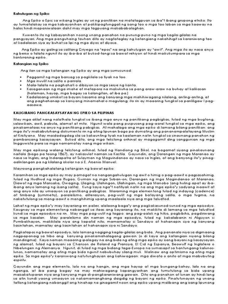 Kahulugan Ng Epiko Pdf