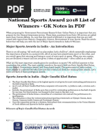 National Sports Award 2018 List of Winners - GK Notes in PDF