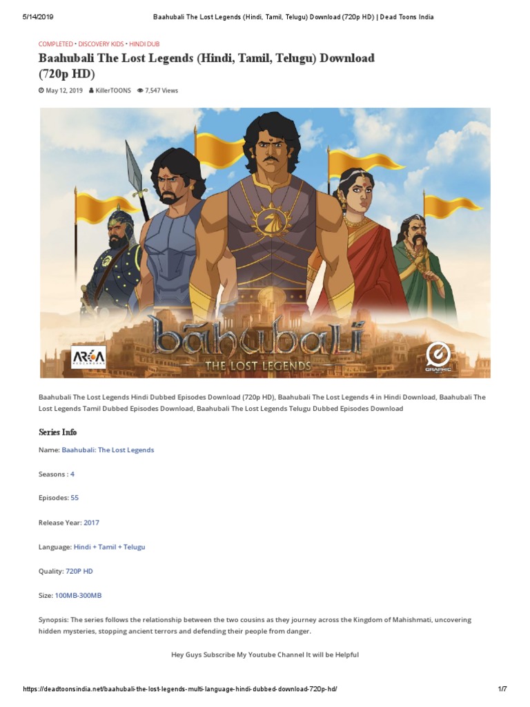 Baahubali The Lost Legends Hindi Tamil Telugu Download 720p Hd Dead Toons India Pdf