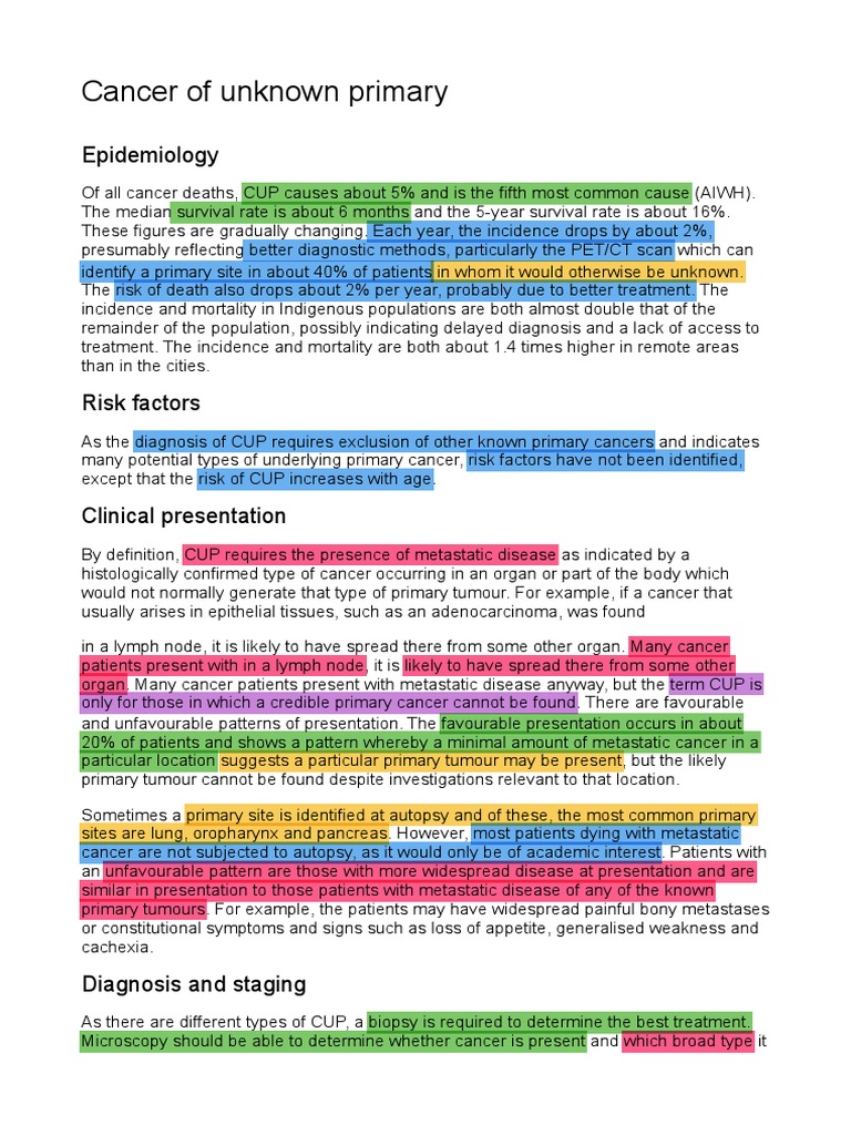 Cancer of Unknown Primary: Epidemiology | PDF | Metastasis | Neoplasms