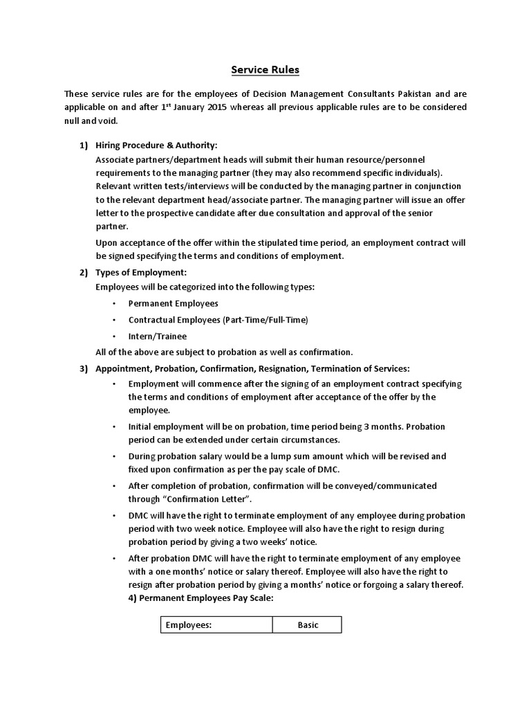 Service Rules PDF Employment Contractual Term