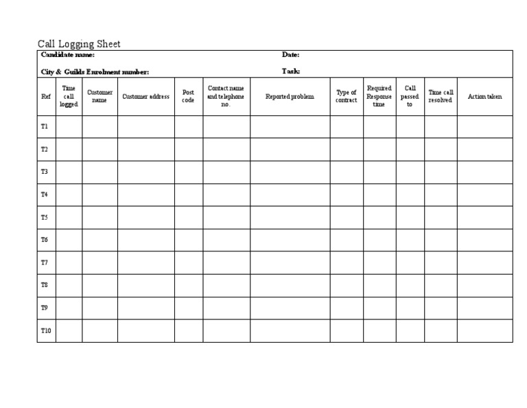 Call Logging Sheet Template | PDF