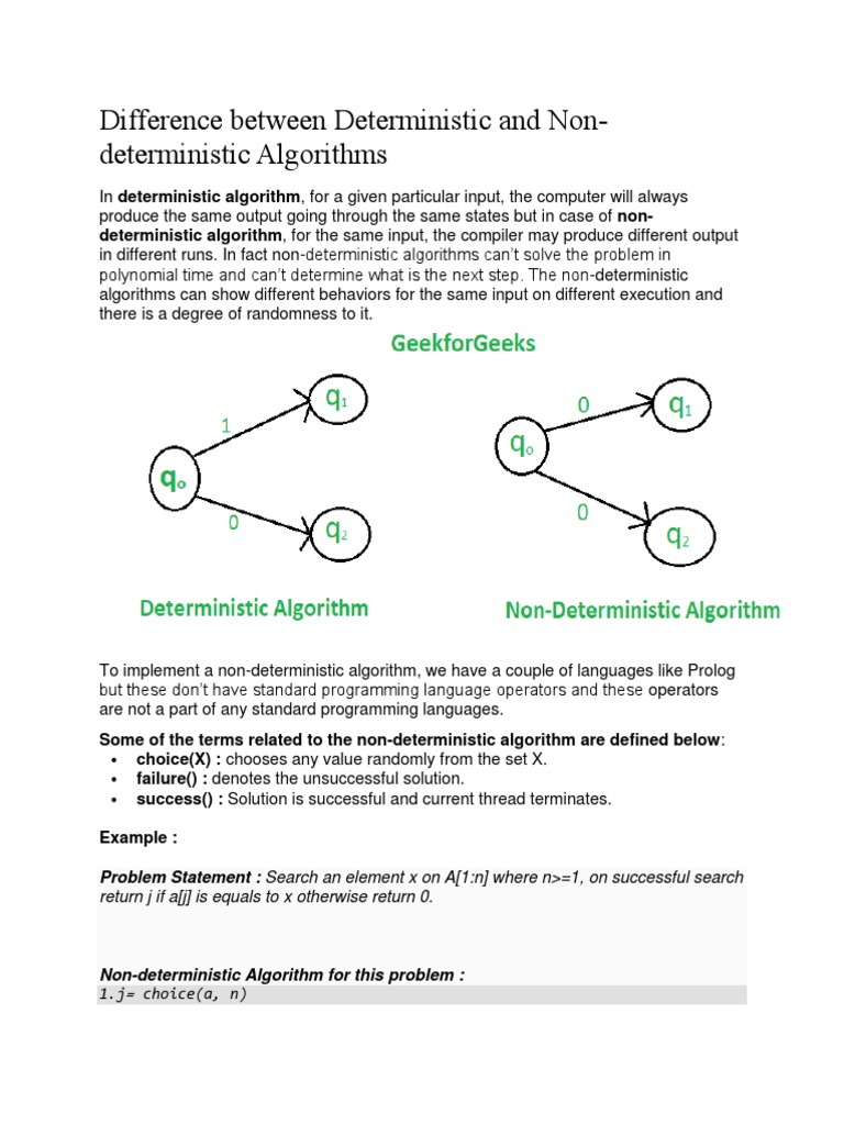 Difference Between Deterministic and Non-Deterministic Algorithms | PDF