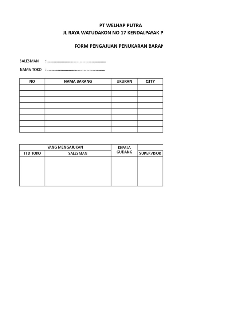 Form Pengajuan Penukaran Barang | PDF