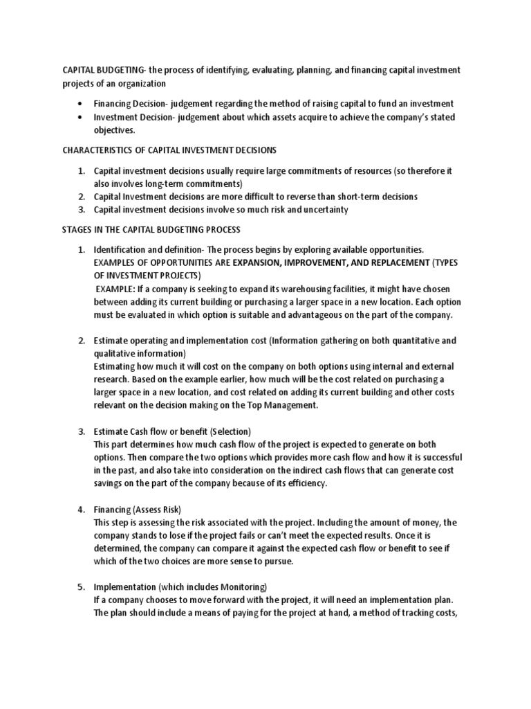 Capital Budgeting Notes | PDF | Net Present Value | Present Value
