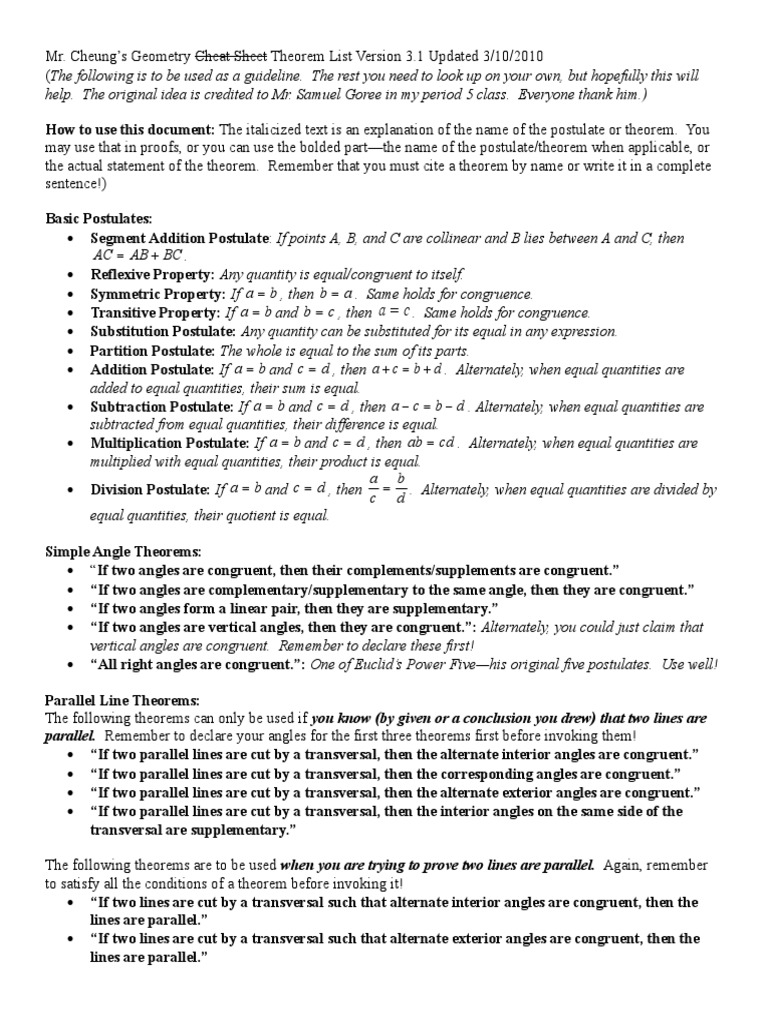 Geometry Theorem Cheat Sheet Pdf Rectangle Perpendicular