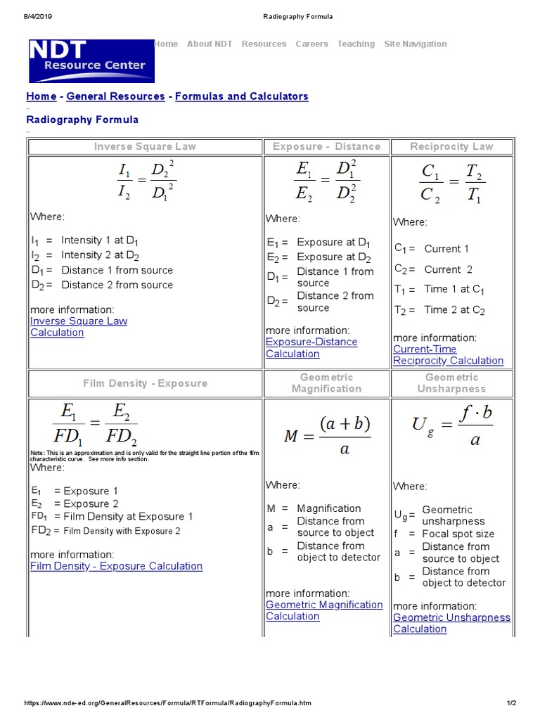 Radiography Formulas Attenuation Exposure (Photography)