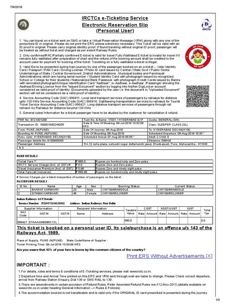 IRCTC e-Ticketing Guidelines and Rules | PDF | Identity Document ...