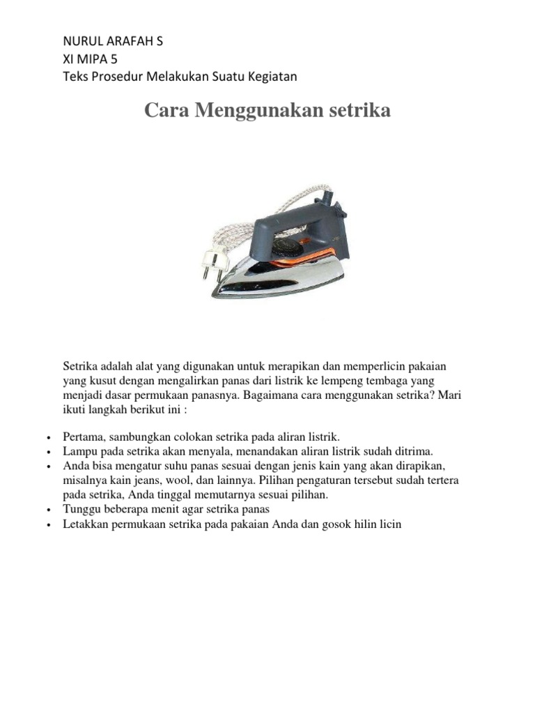 Cara Menggunakan Setrika