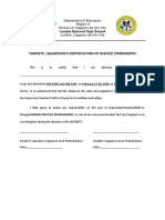 Parents' /Guardian'S Certification of Waiver /permission: Lumbia National High School