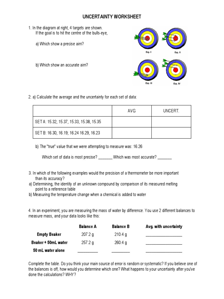 Uncertainty and Precision Worksheet | PDF | Accuracy And Precision ...