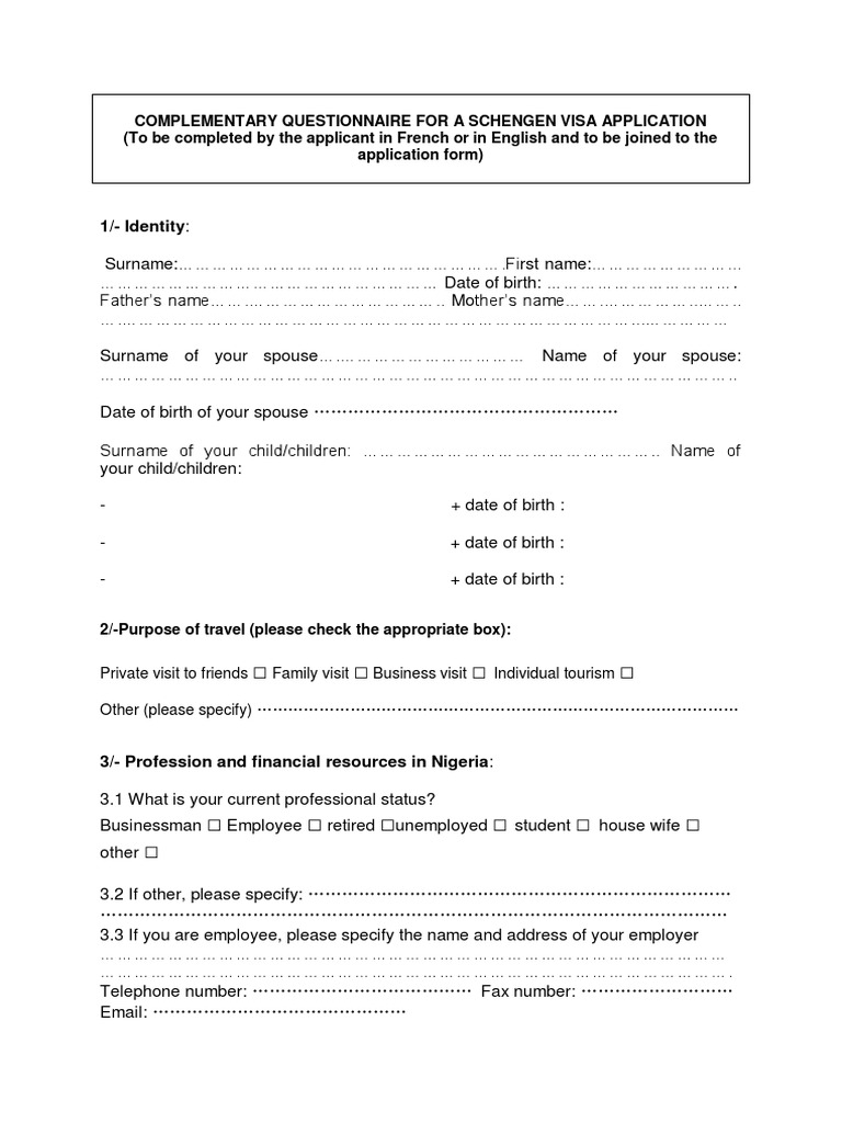Complementary Questionnaire Sample | PDF | Travel Visa | Government