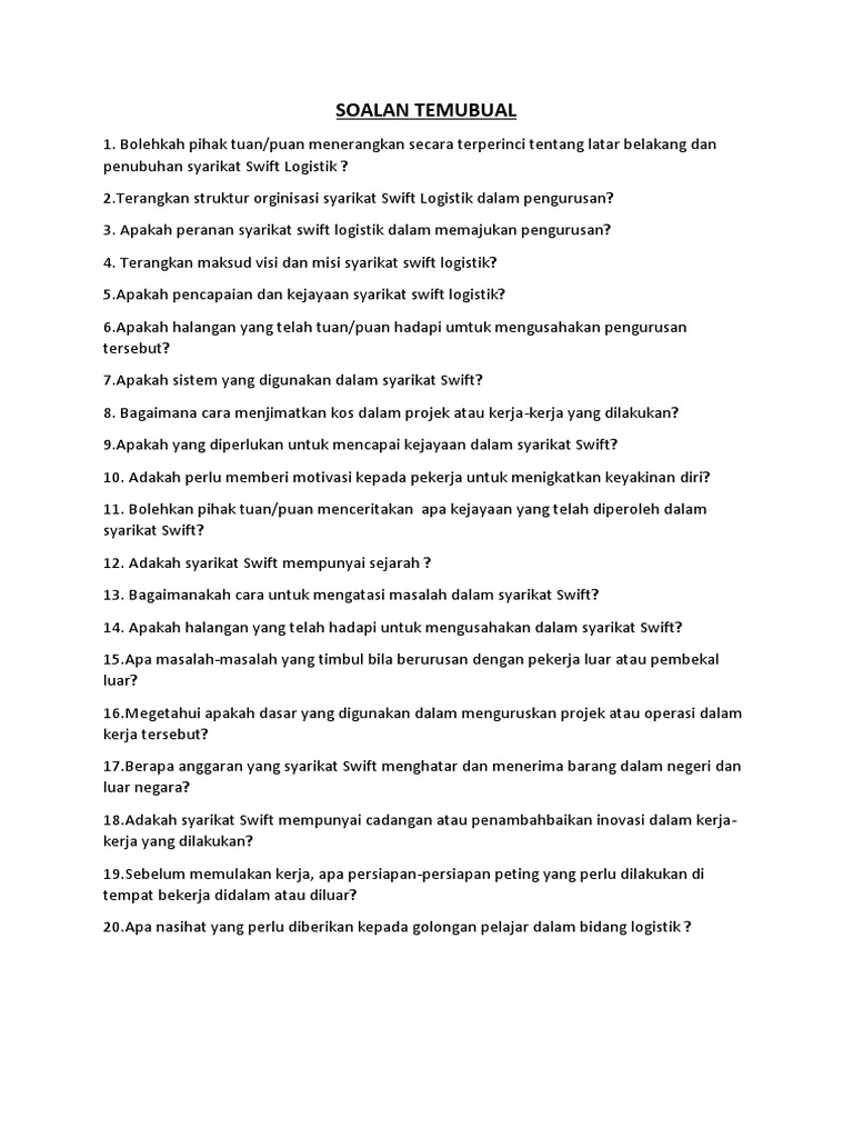 Soalan Temubual Company Swift