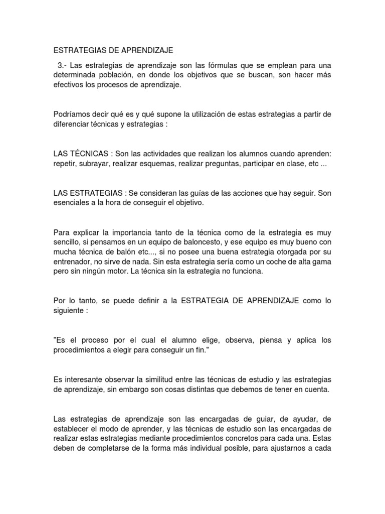 Estrategias y Técnicas de Aprendizaje | PDF | Aprendizaje | Habilidades ...