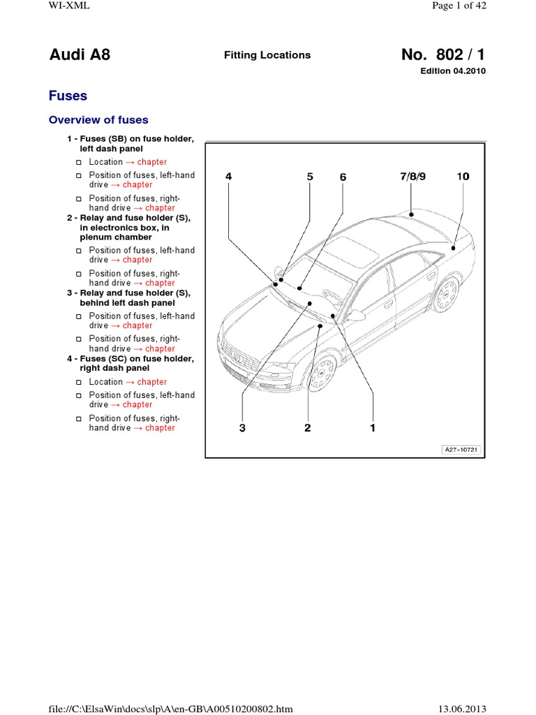 Audi A8 Fuses Location | PDF | Valve | Turbocharger