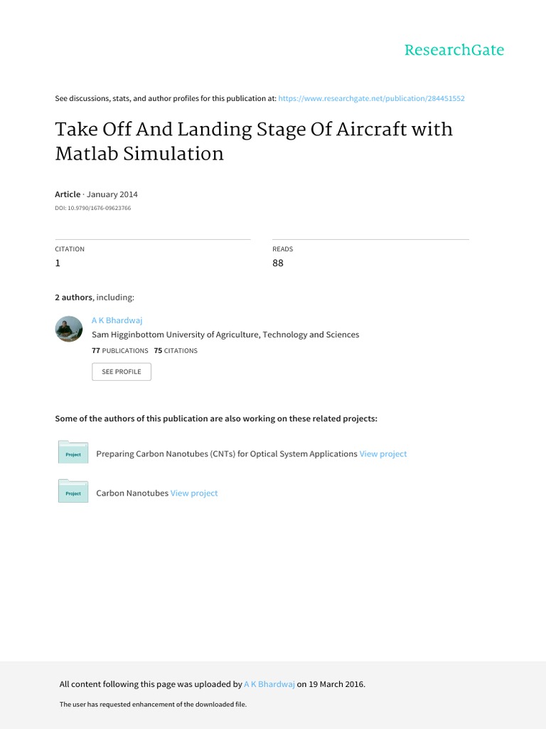 Take Off and Landing Stage of Aircraft With Matlab Simulation | PDF ...
