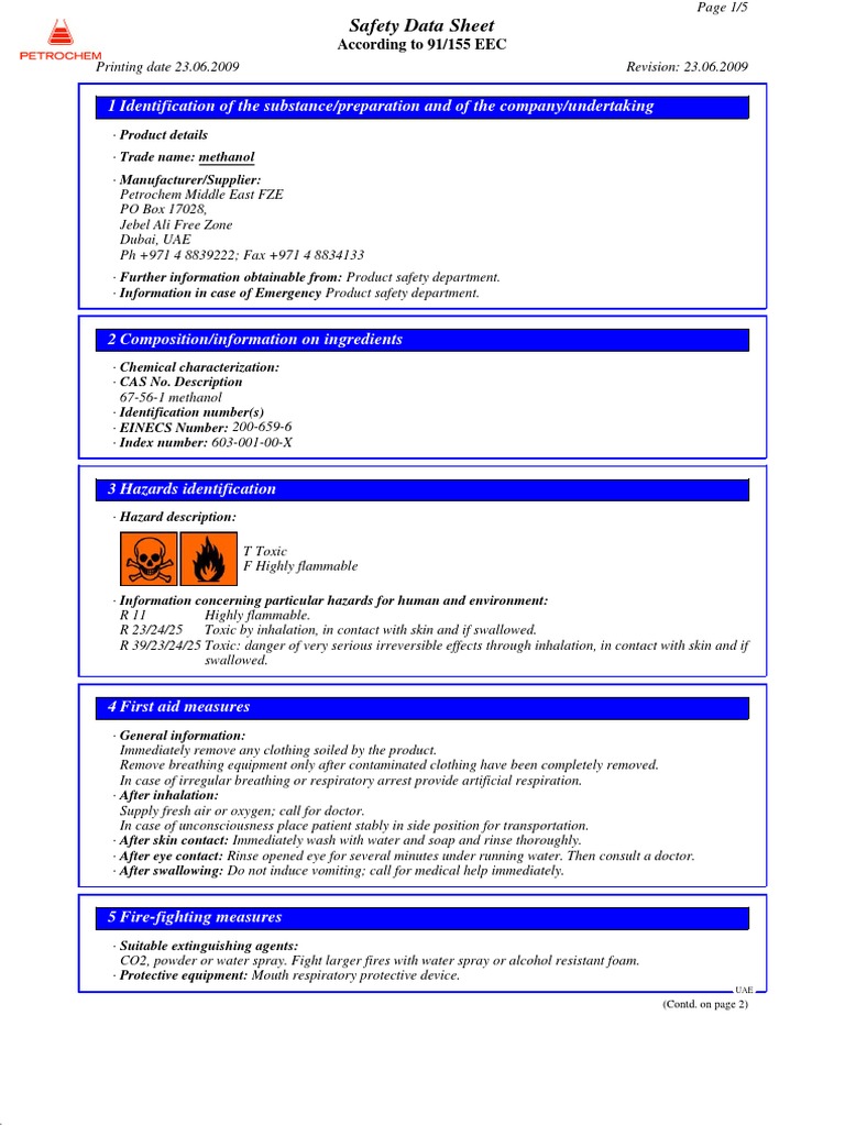 Methanol MSDS PDF Safety Chemistry
