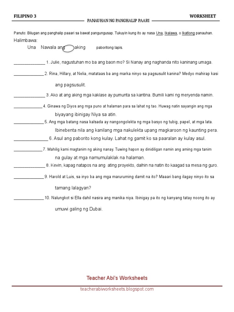 Filipino 3 - Panauhan NG Panghalip Panao - 2 | PDF